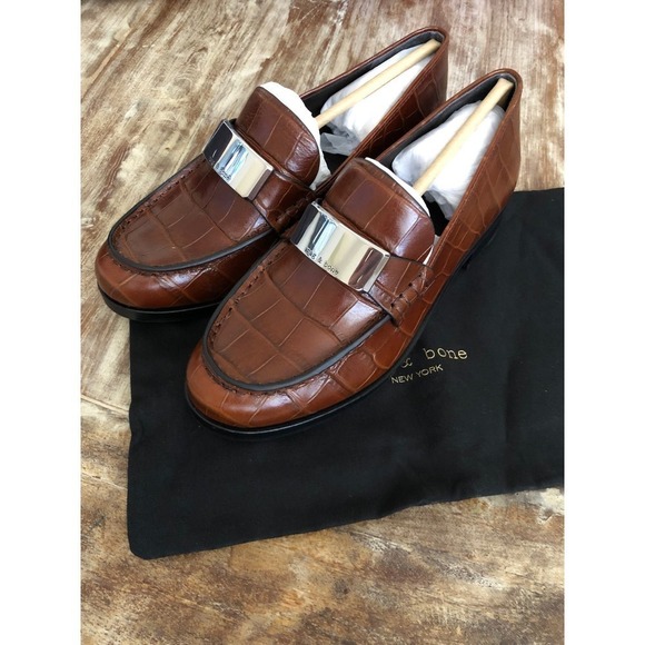 Rag & Bone Canter Loafer Flats Shoes Croc Embossed Leather Brown NWB Size 6.5 - Picture 8 of 12
